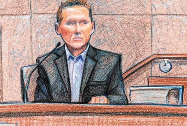 Robert Kahre on trial for tax fraud. (LVRJ illustration by David Stroud)