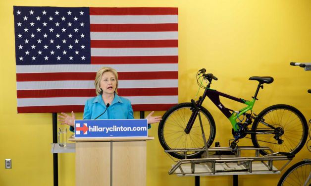 Hillary Clinton speaks in Des Moines about solar panels. (AP Photo)