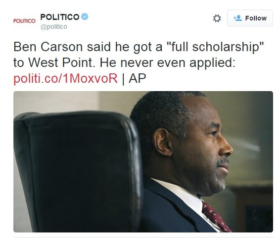 Politico tweet about Carson
