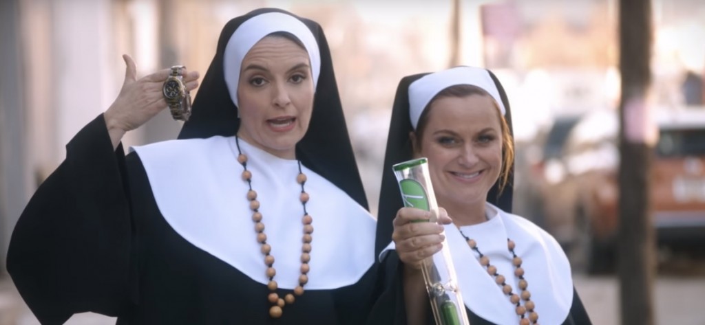 These are not the nuns Merced is looking for. This Tina Fey & Amy Poehler as pot-smoking nuns in yet-to-be-released "Sisters" movie promo