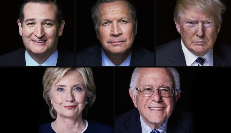 Three Republicans (Donald Trump, Ted Cruz, and John Kasich) and two Democrats (Hillary Clinton and Bernie Sanders) are playing the puzzle to the general election, after completing more than half of the country's primary elections and still waiting for other primaries. (Courtesy: CNN)